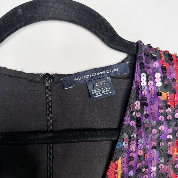 French Connection 4 Purple Red Black Inari Embellished Leopard Sequin Mini Dress - Picture 7 of 15